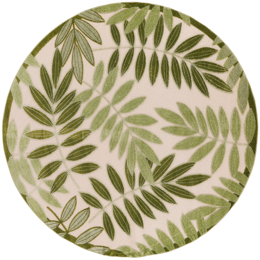 Nourison Aloha 5'3" x Round Ivory Green Outdoor Rug