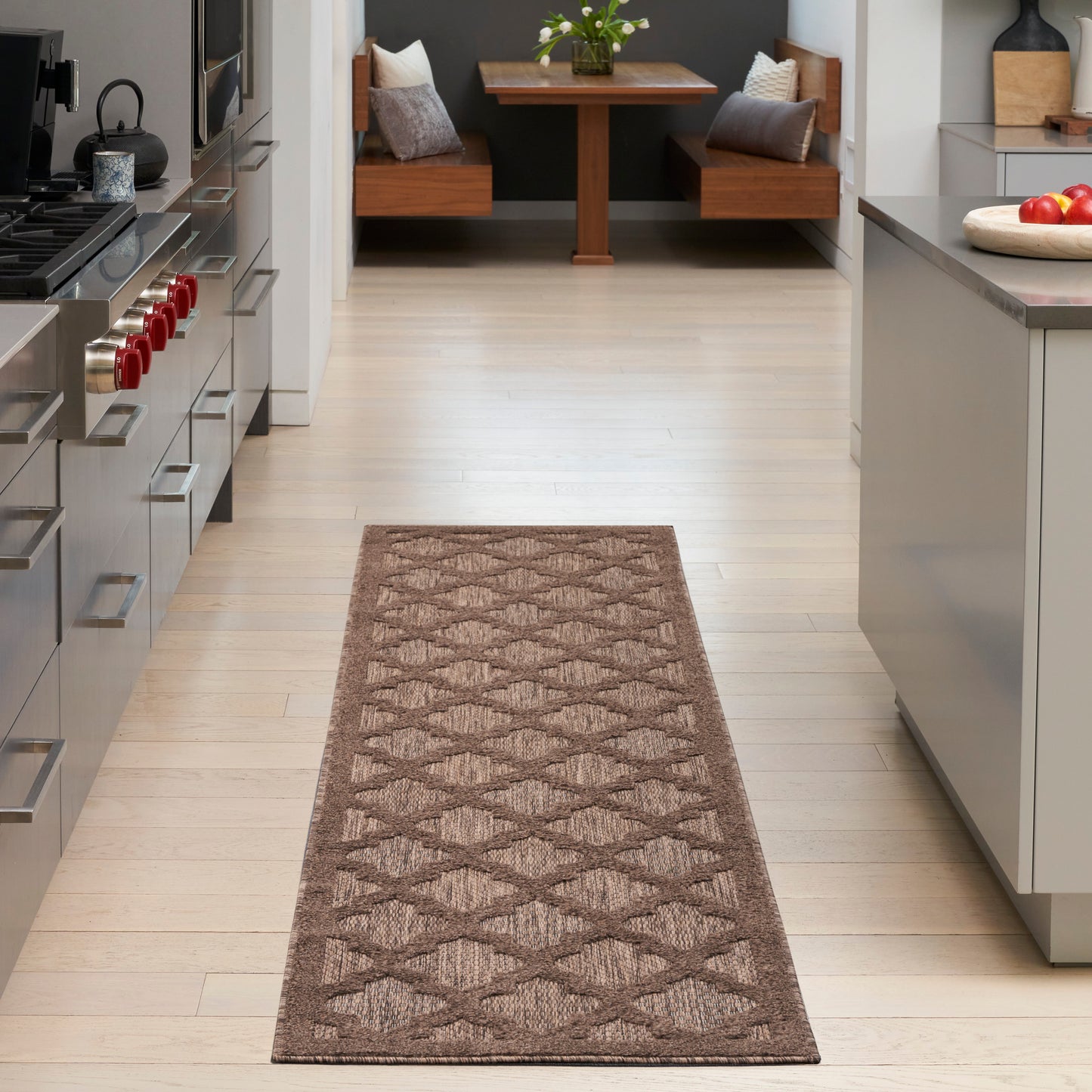 Nourison Easy Care 2' x 6' Brown Modern Rug