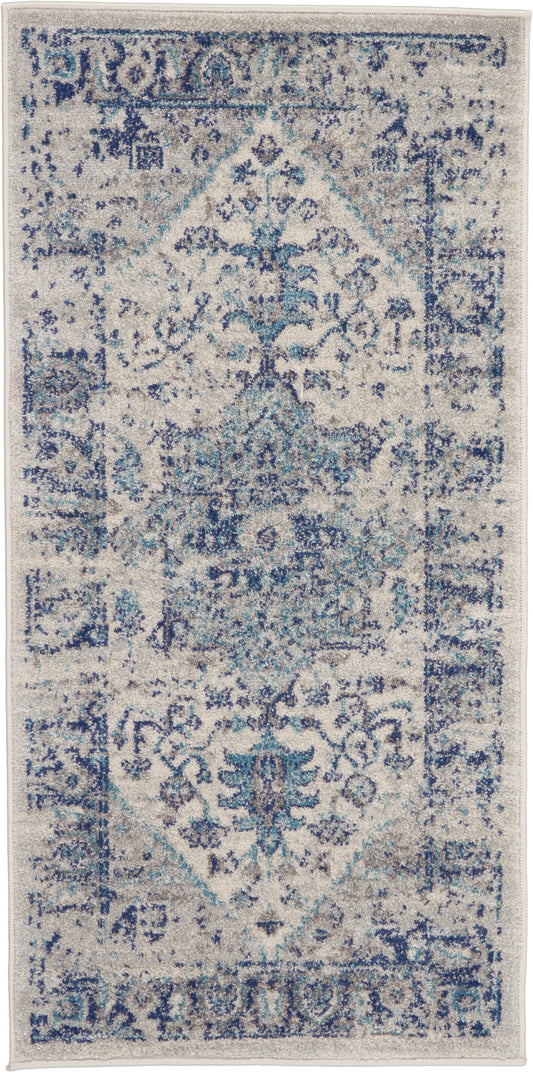 Nourison Tranquil 2' x 4' Ivory/Light Blue Vintage Indoor Rug