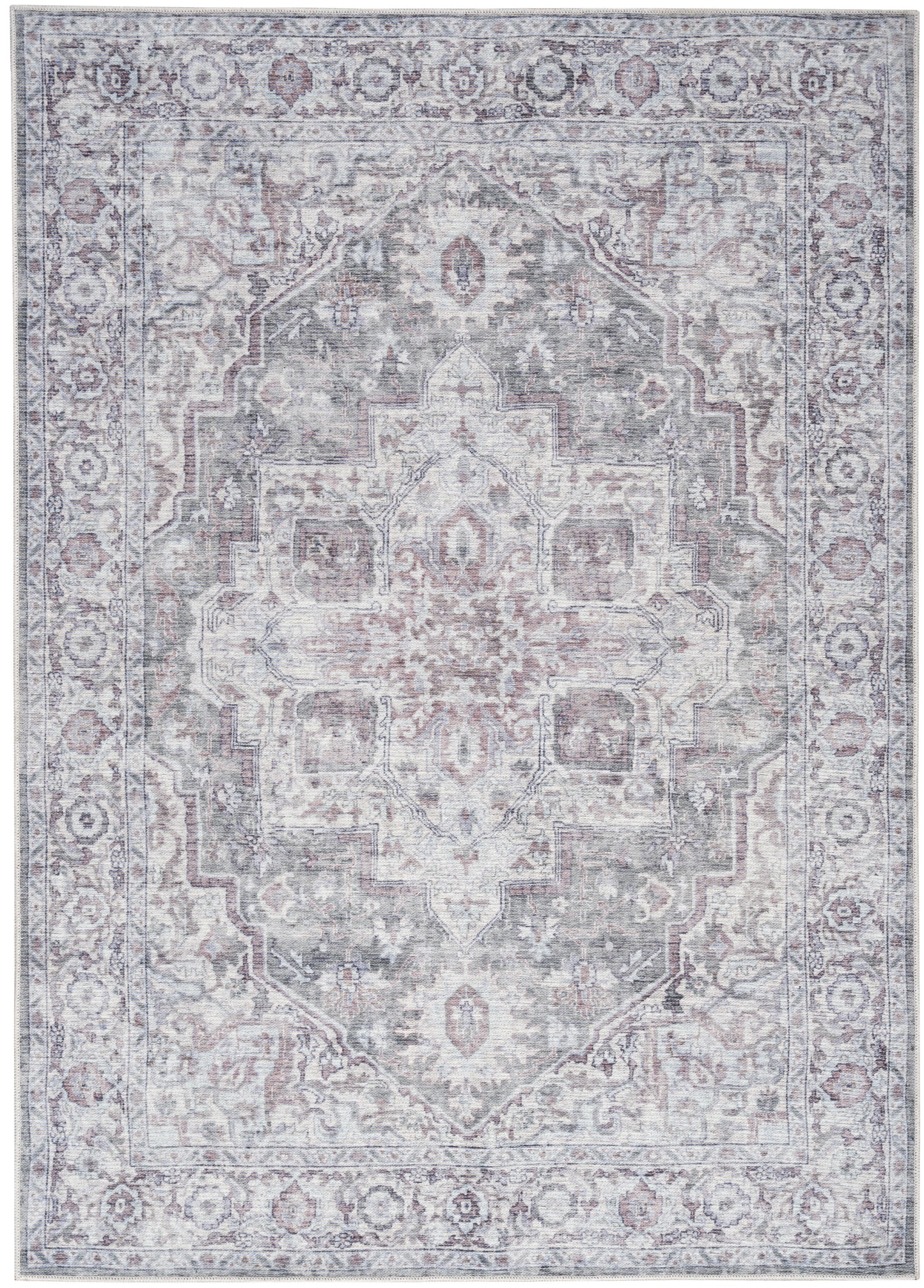 Nicole Curtis Machine Washable Series 1 6' x 9' Ivory Grey Vintage Indoor Rug