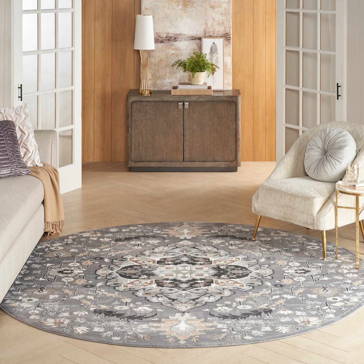 Nourison Elation 7’10” x Round Grey Transitional Indoor Rug