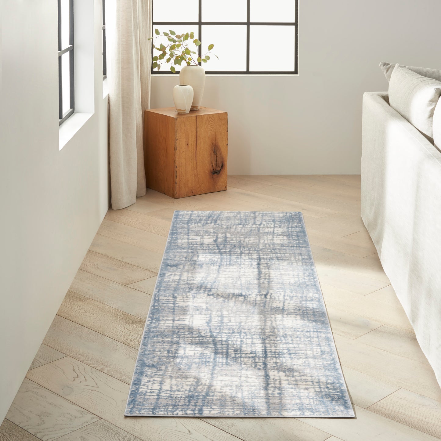 Calvin Klein CK950 Rush 2'3" x 10' Ivory Blue Modern Indoor Rug