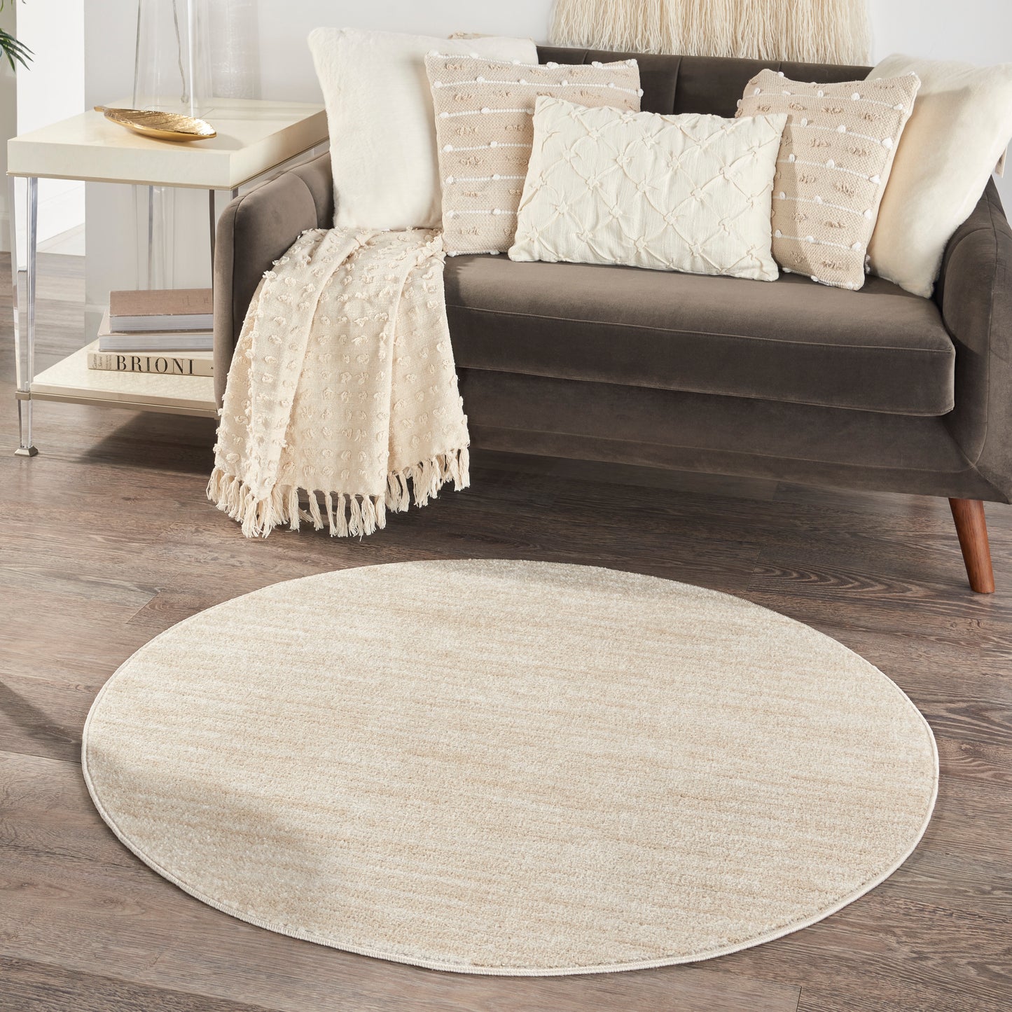 Nourison Nourison Essentials 4' x Round Ivory Beige Outdoor Rug