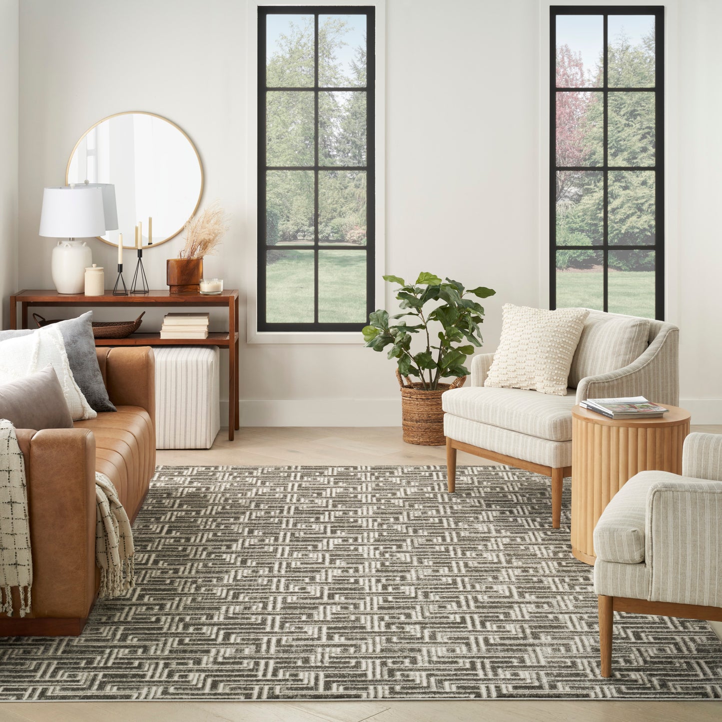 Nourison Serenity Home 5'3" x 7'3" Grey Ivory Modern Indoor Rug