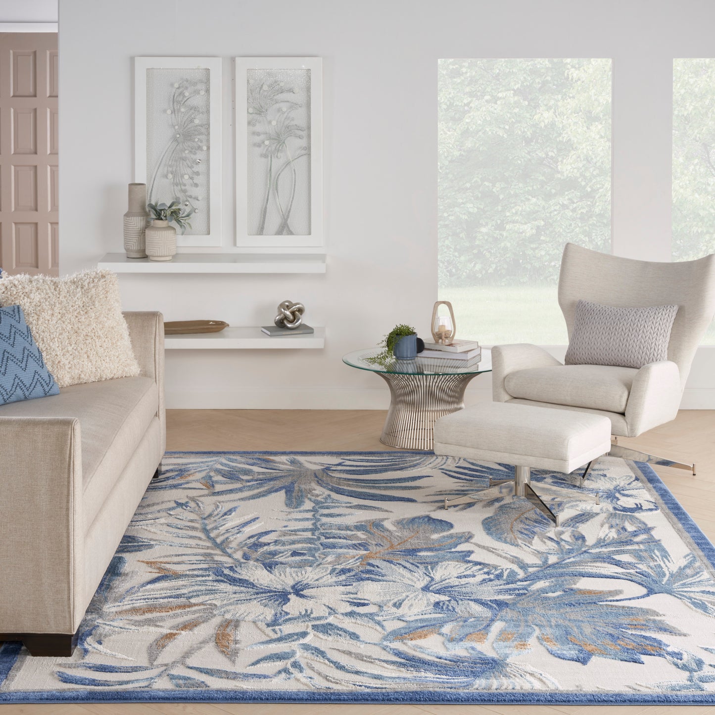 Nourison Seaside 7'10" x 9'10" Ivory Blue Tropical Indoor Rug