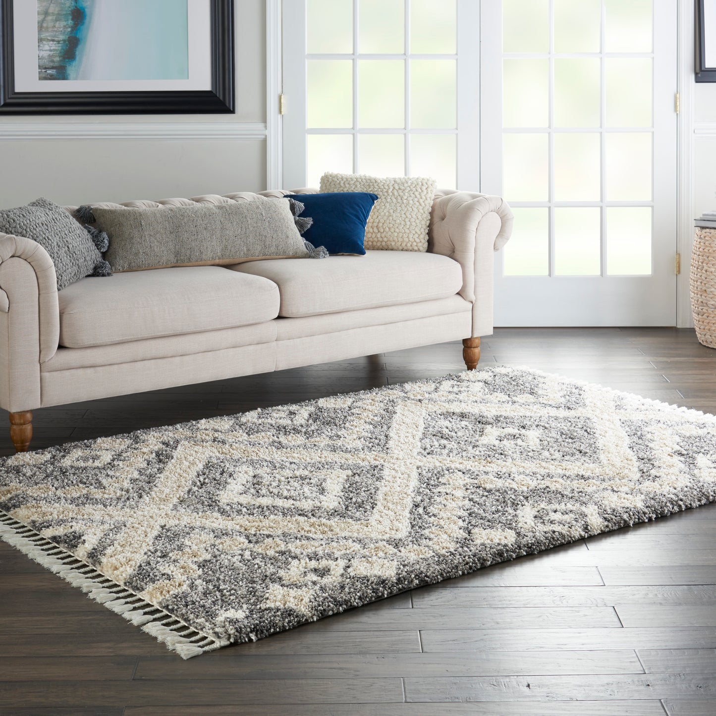 Nourison Oslo Shag 5'3" x 7'9" Grey/Ivory Shag Indoor Rug