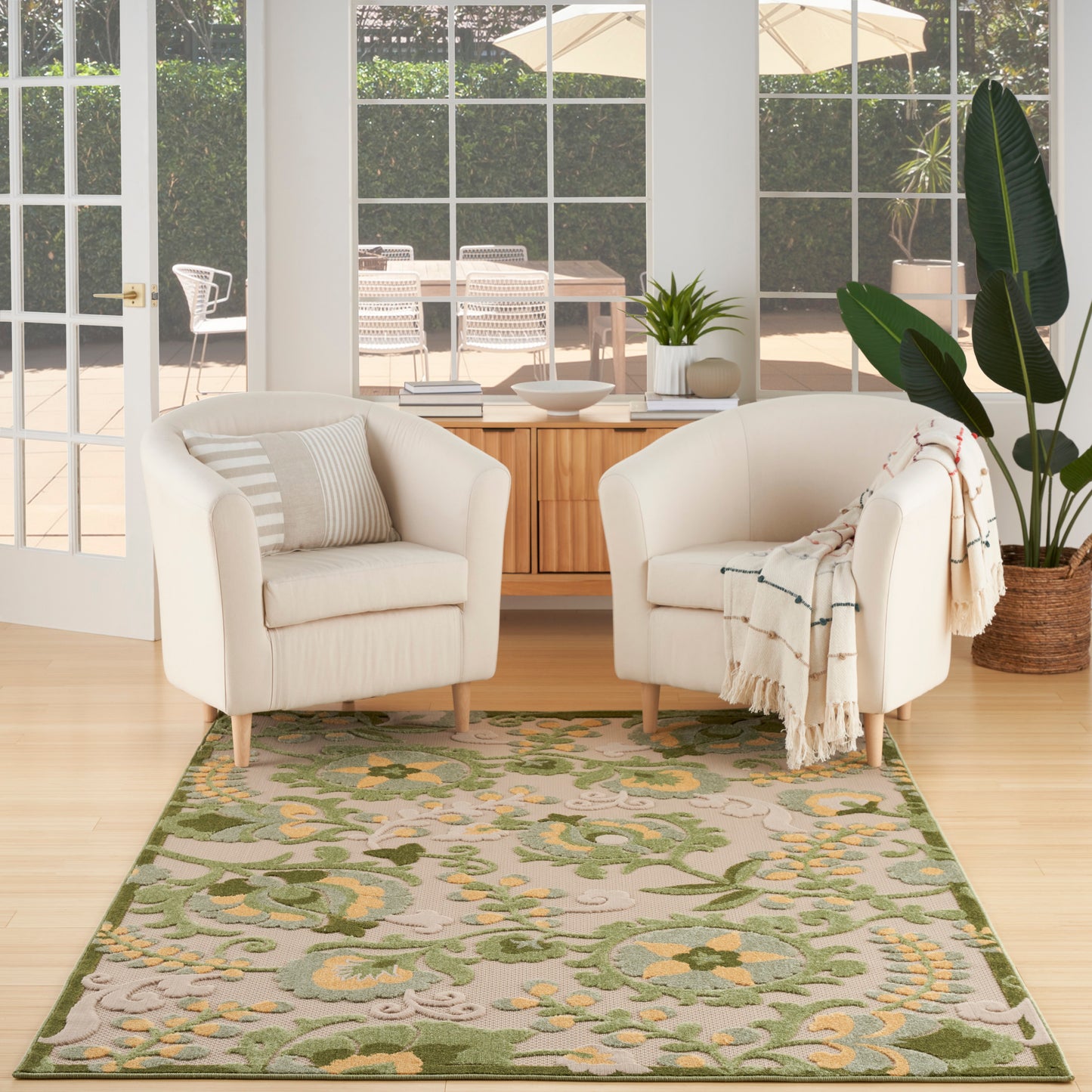 Nourison Aloha 5'3" x 7'5" Ivory Green Outdoor Rug