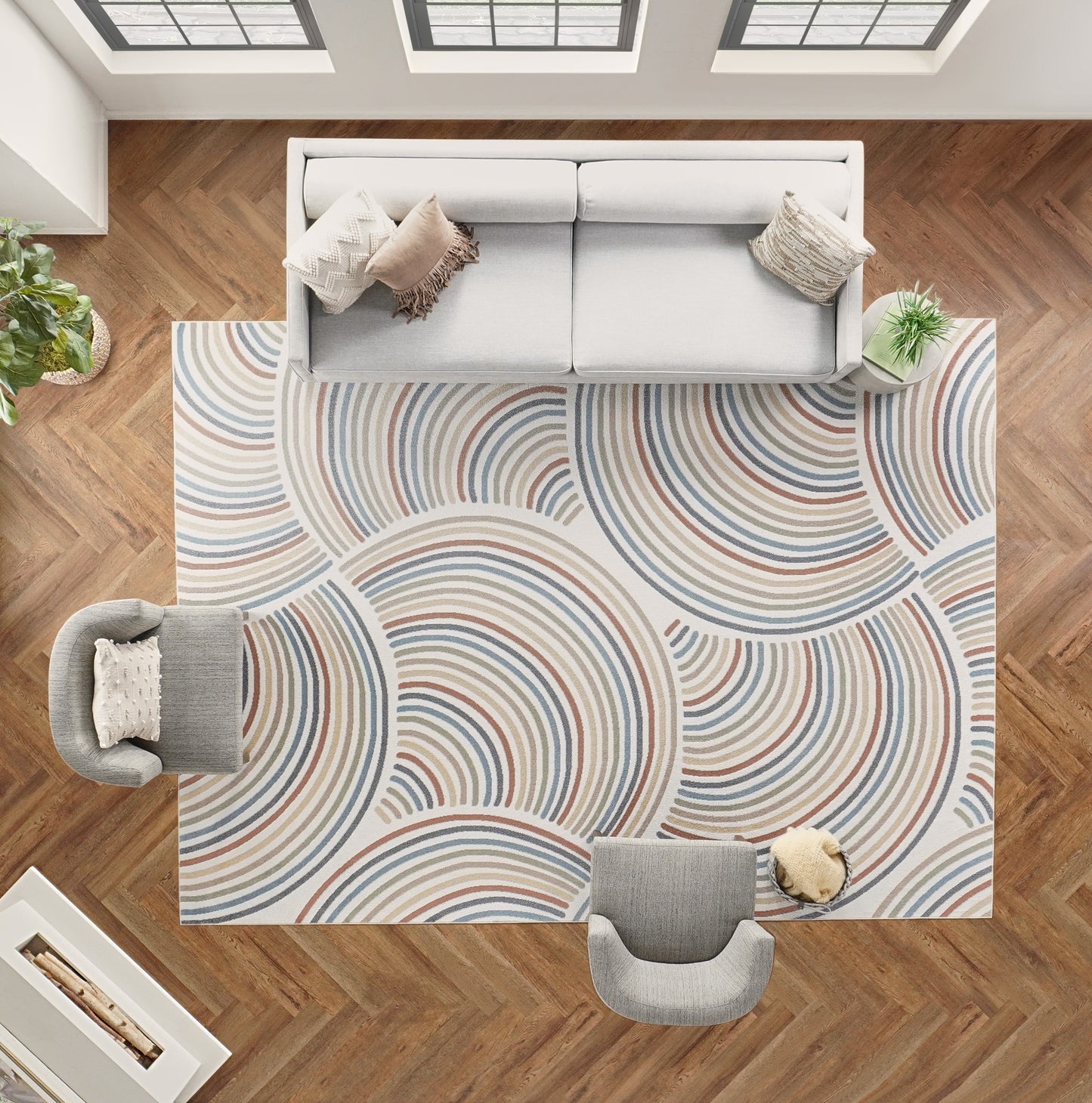 Nourison Astra Machine Washable 12' x 15' Ivory Multicolor Mid-Century Modern Indoor Rug