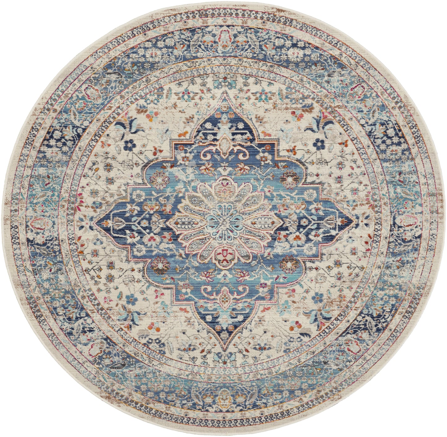 Nourison Vintage Kashan 6' x Round Ivory Blue Vintage Indoor Rug