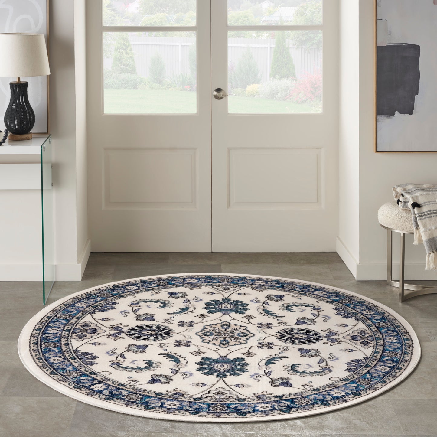 Nourison Nourison Essentials 8' x Round Ivory Blue Vintage Rug