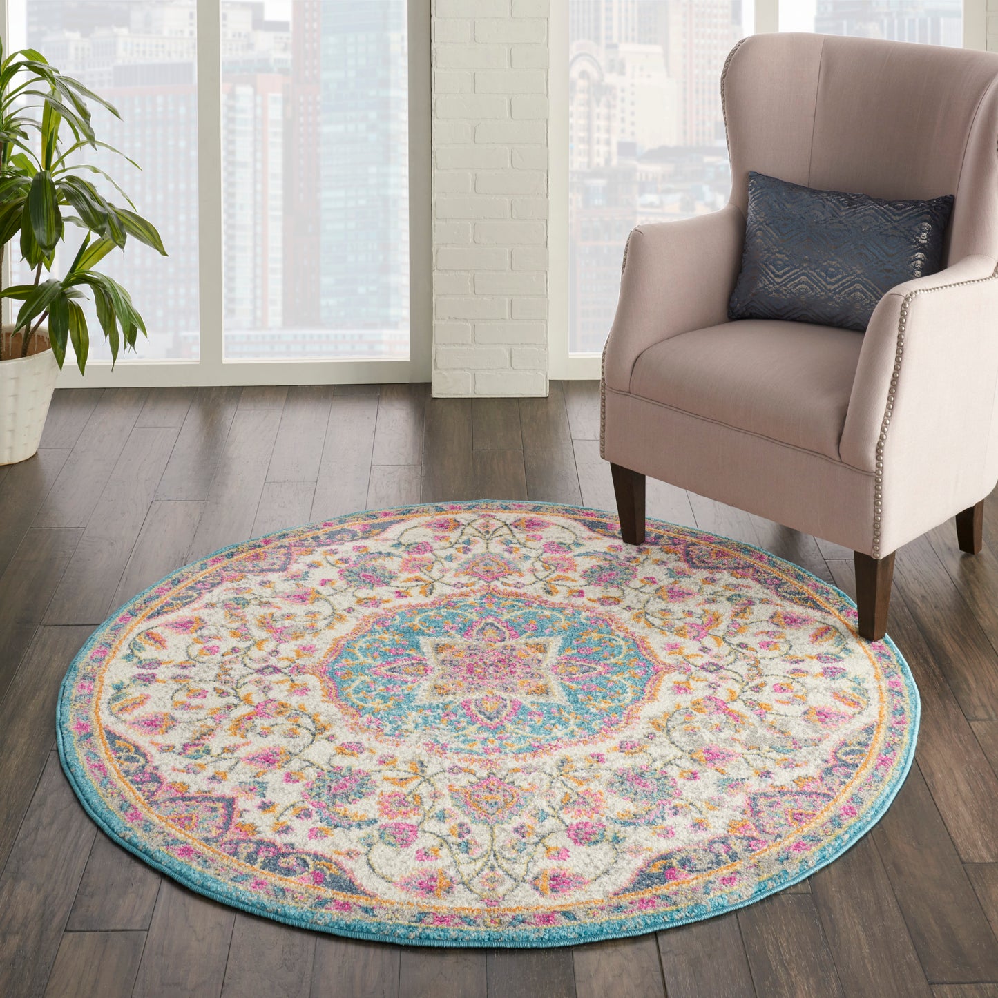 Nourison Passion 5' x Round Ivory/Multi Transitional Indoor Rug