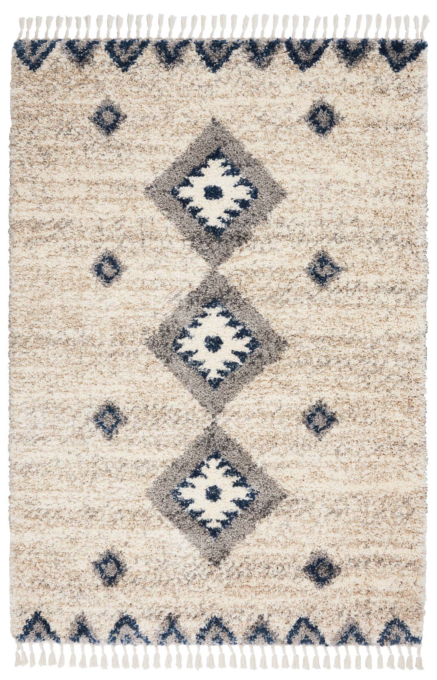 Nourison Oslo Shag 5'3" x 7'9" Ivory/Blue Shag Indoor Rug