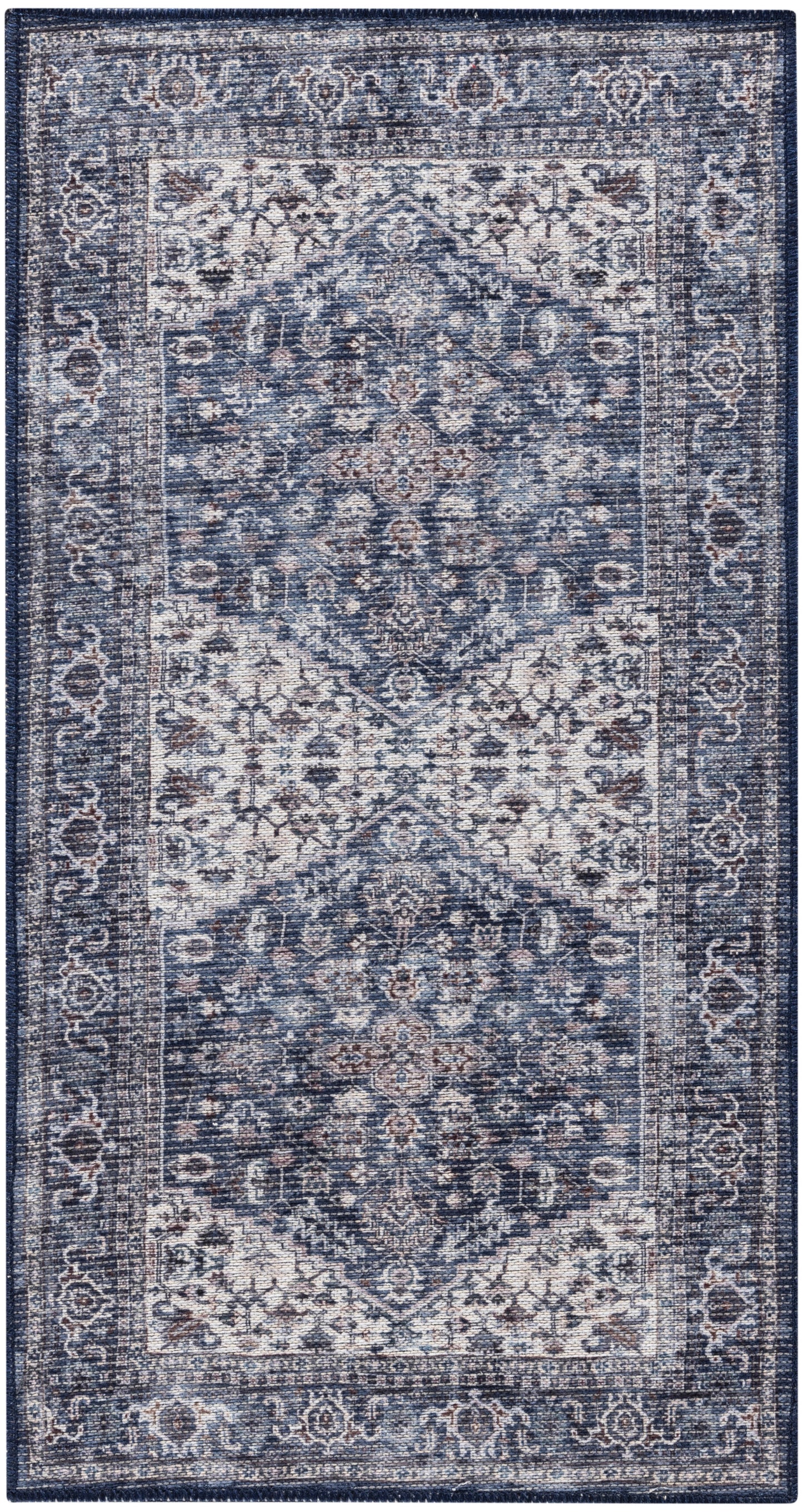 Nicole Curtis Machine Washable Series 1 3' x 5' Navy Ivory Vintage Indoor Rug