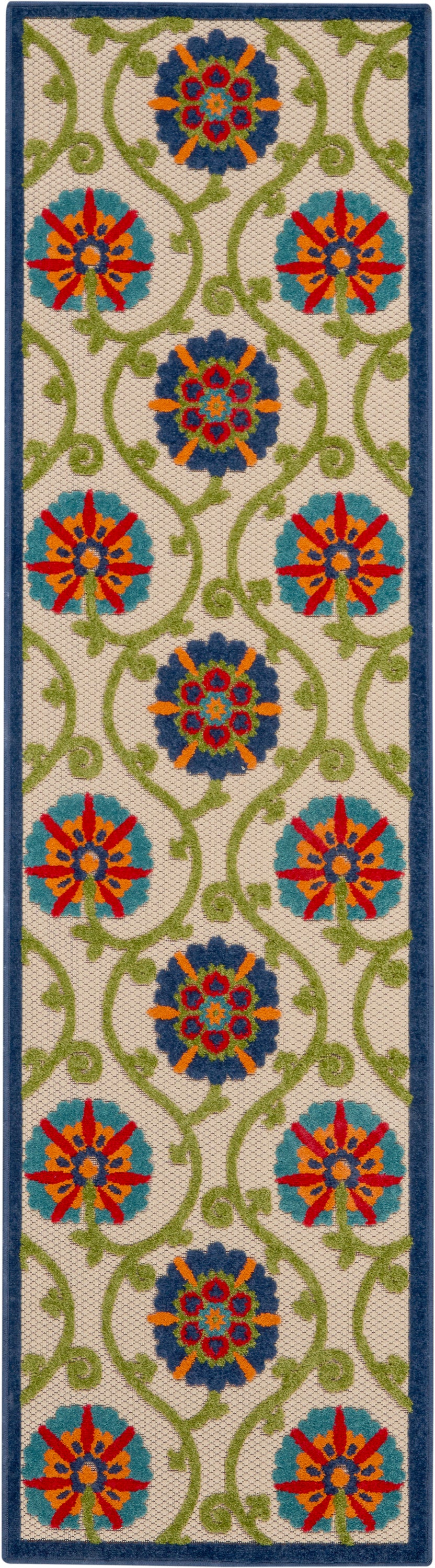 Nourison Aloha 2'3" x 10' Blue Multicolor Contemporary Rug