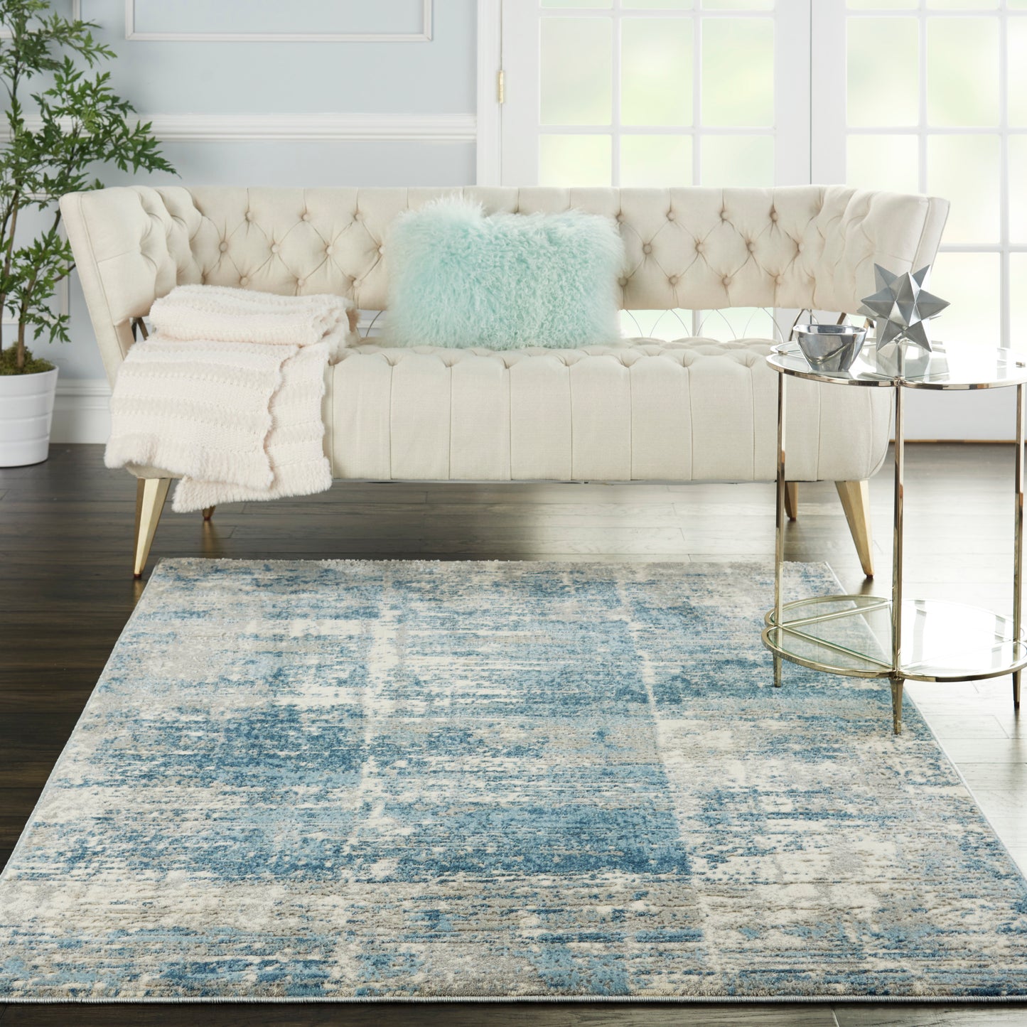 Nourison Solace 5'3" x 7'3" Ivory/Grey/Blue Modern Indoor Rug