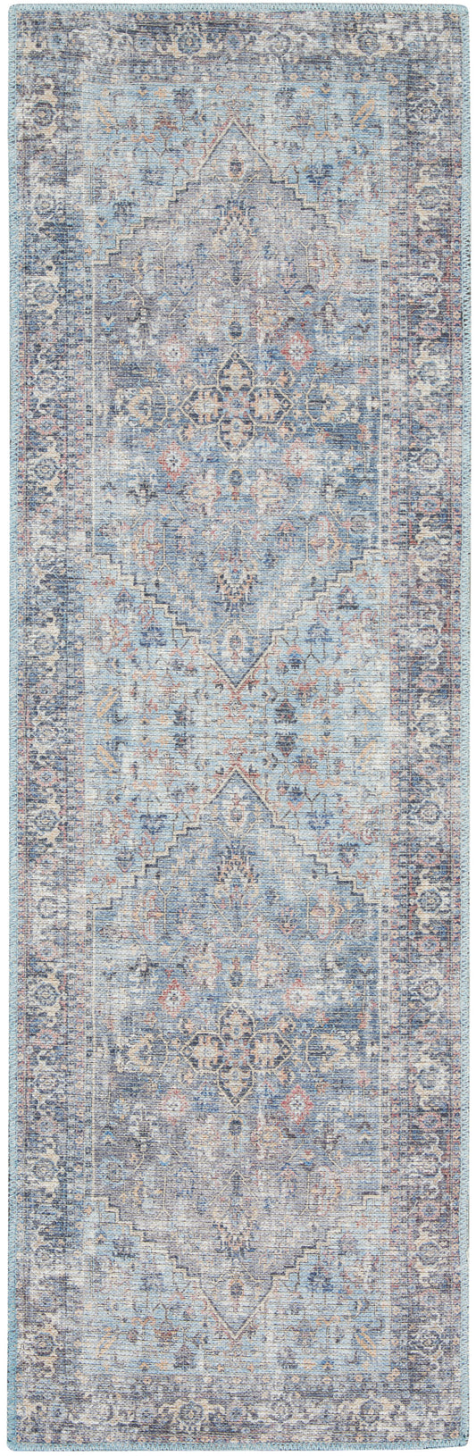 Nicole Curtis Machine Washable Series 1 2'2" x 8' Light Grey/Blue Vintage Indoor Rug