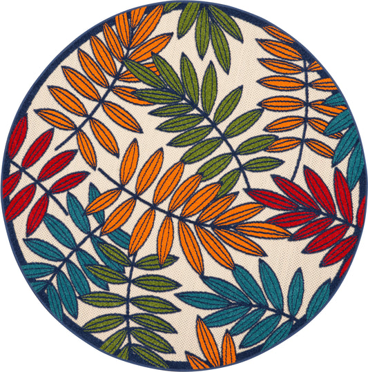 Nourison Aloha 4' x Round Multicolor Tropical Rug