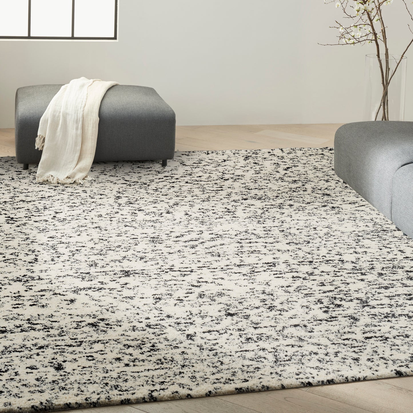 Calvin Klein CK042 Billows 8'6" x 11'6" Ivory Black Modern Indoor Rug