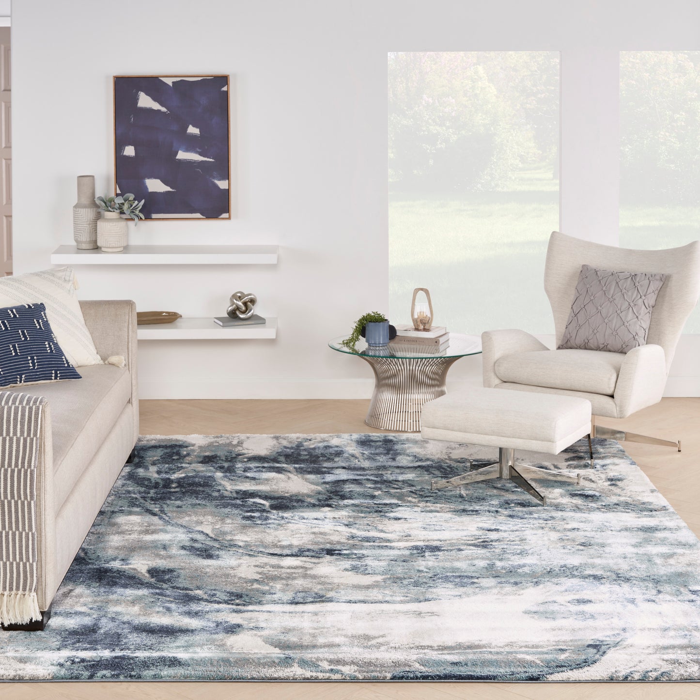 Nourison American Manor 9' x 12' Blue Ivory Modern Indoor Rug