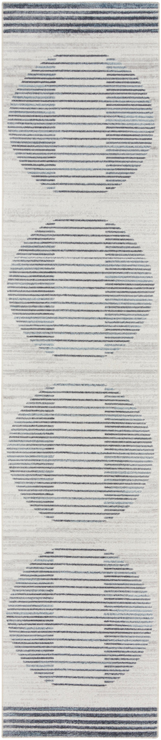 Nourison Astra Machine Washable 2'2" x 10' Ivory Blue Mid-Century Modern Indoor Rug