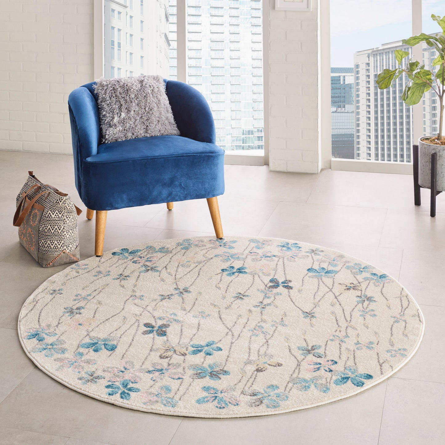 Nourison Tranquil 5'3" x Round Ivory Contemporary Indoor Rug