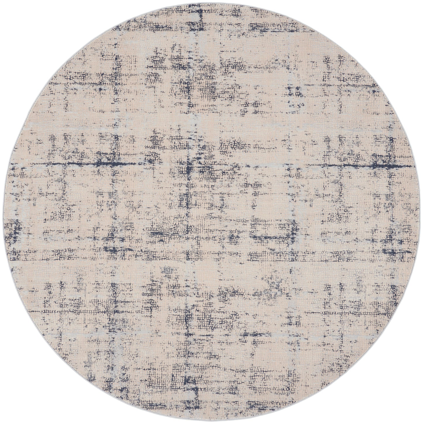 Nourison Rustic Textures 7’10” x Round Ivory Blue Modern Indoor Rug