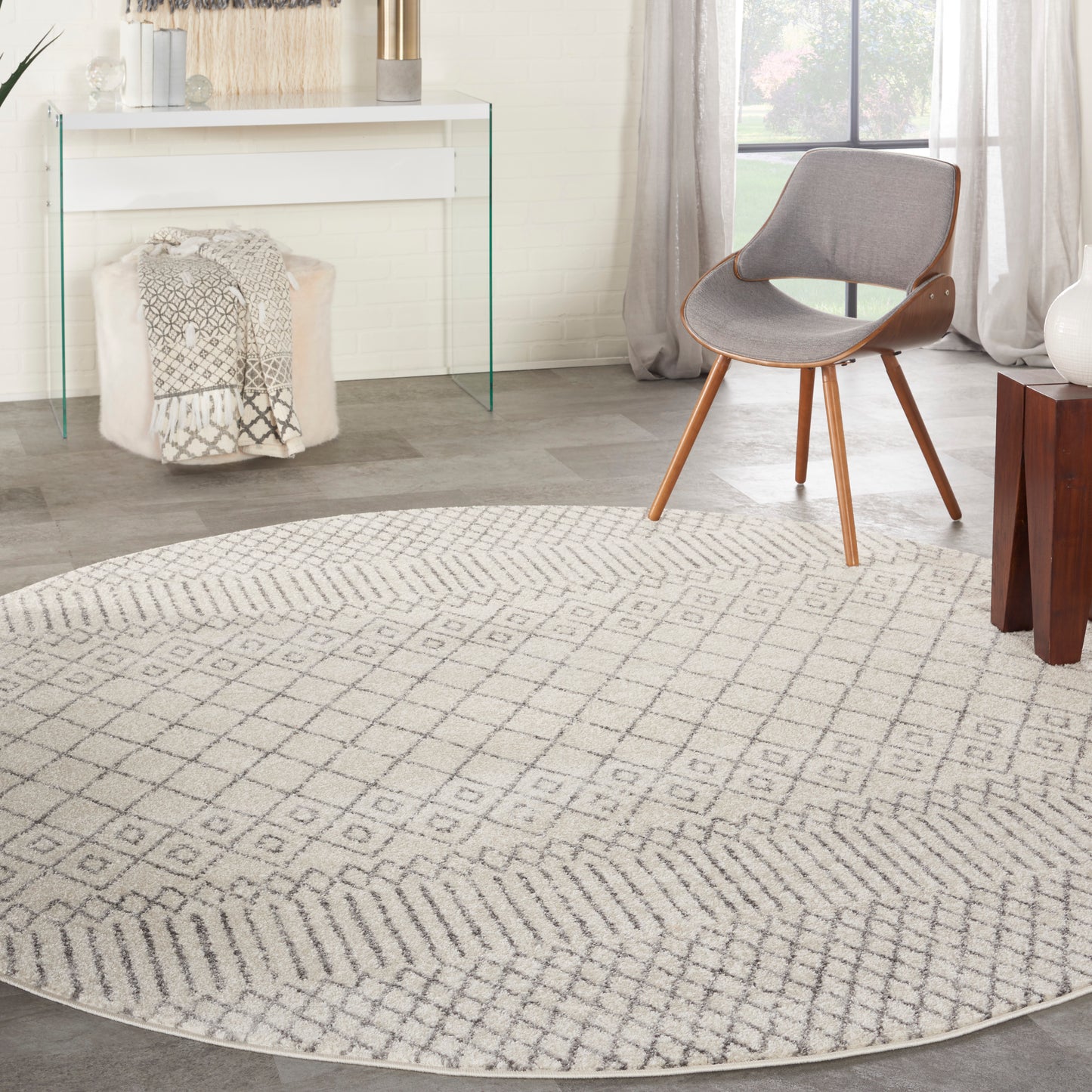 Nourison Passion 8' x Round Ivory/Grey Bohemian Indoor Rug