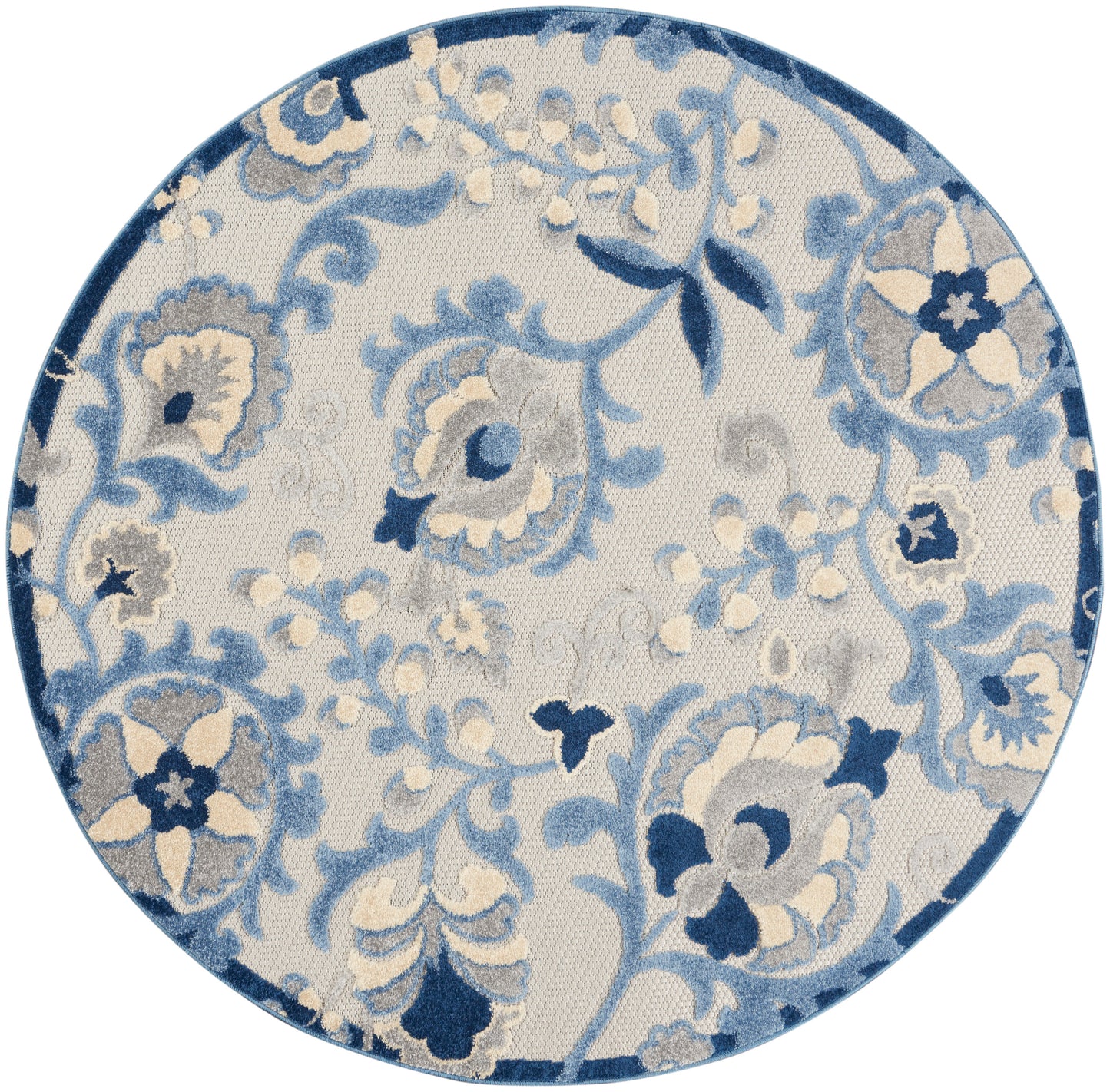 Nourison Aloha 5'3" x Round Blue Grey Farmhouse Rug