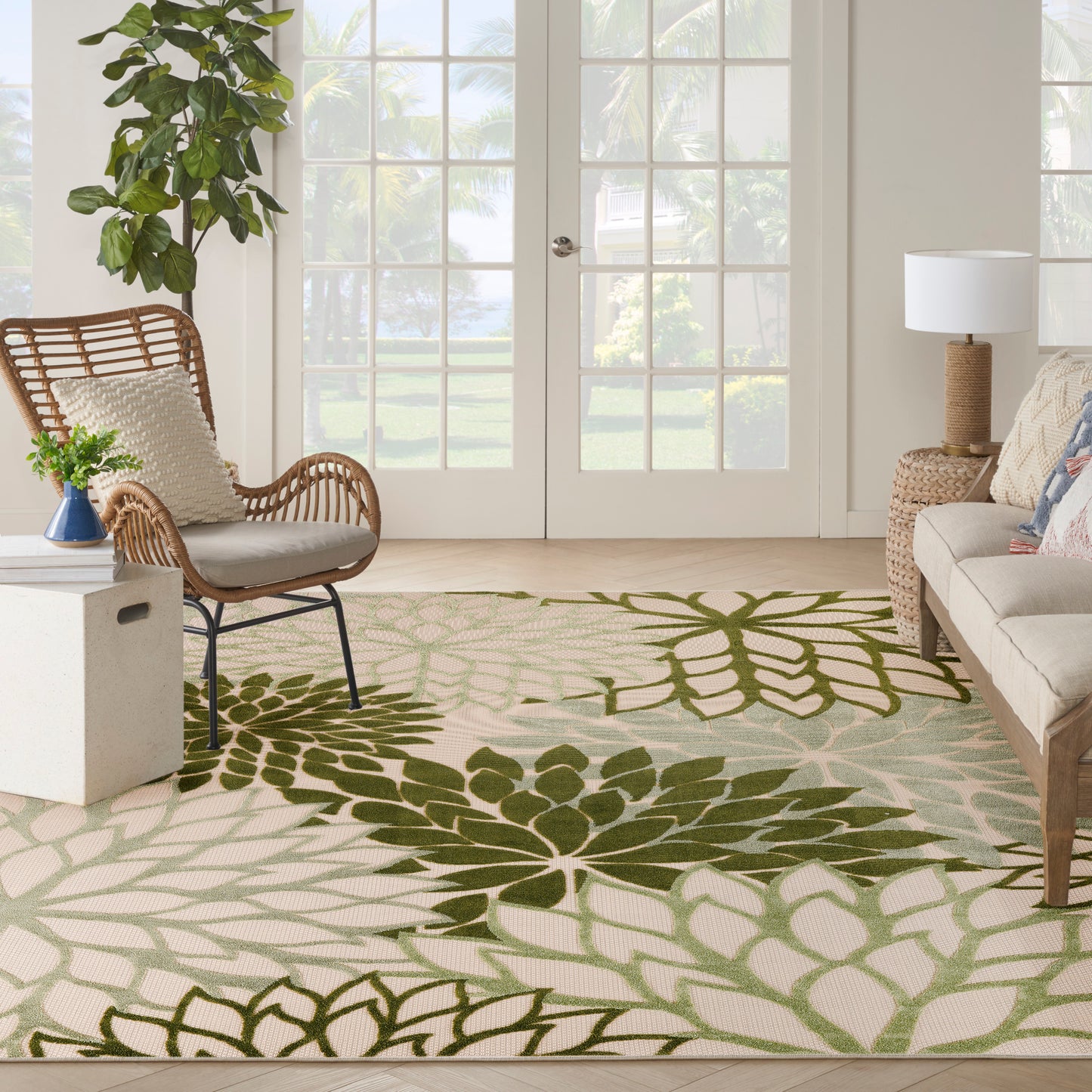 Nourison Aloha 9' x 12' Ivory Green Tropical Rug