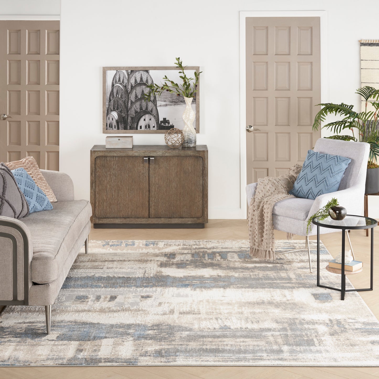 Nourison Solace 8' x 10' Ivory/Grey/Blue Modern Indoor Rug