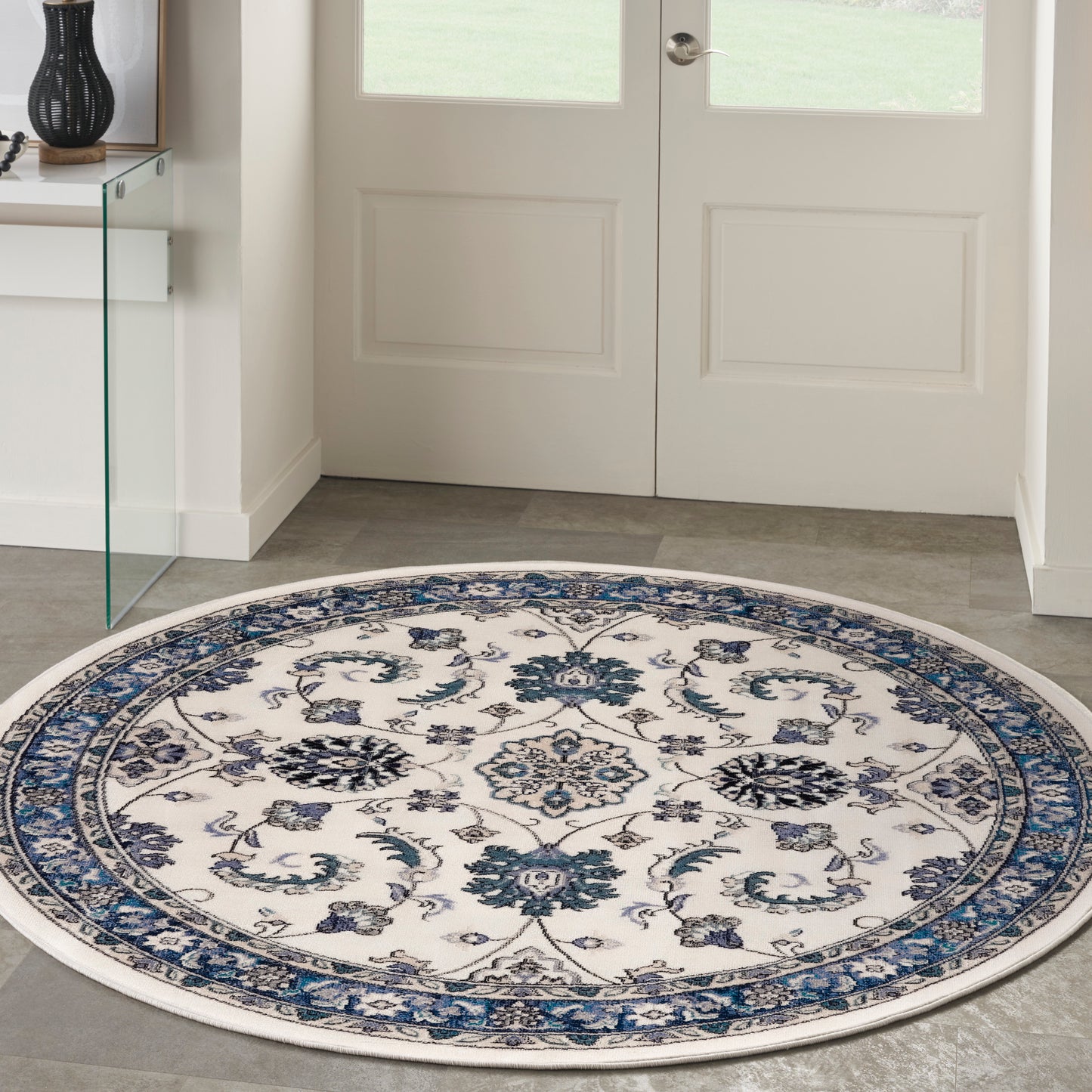 Nourison Nourison Essentials 8' x Round Ivory Blue Vintage Rug