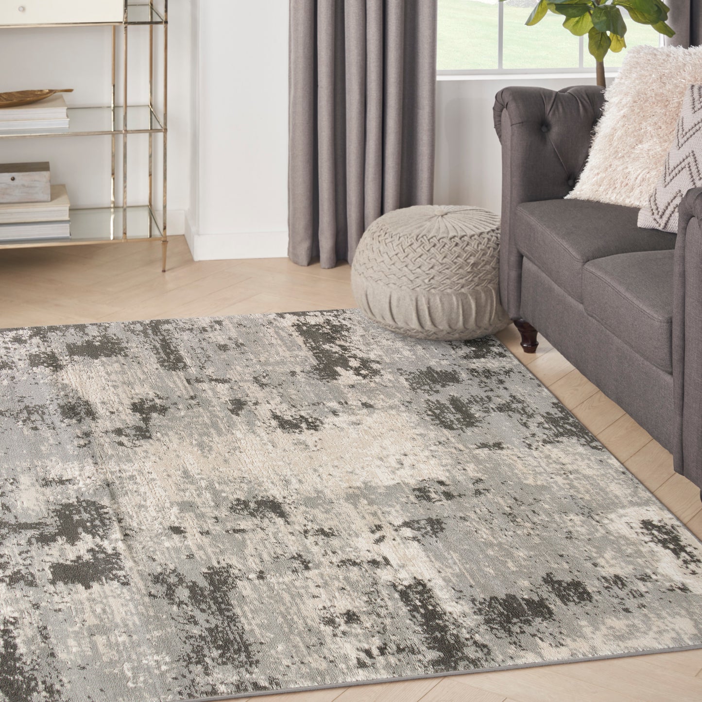 Nourison Serenity Home 3'11" x 5'11" Ivory Grey Modern Indoor Rug