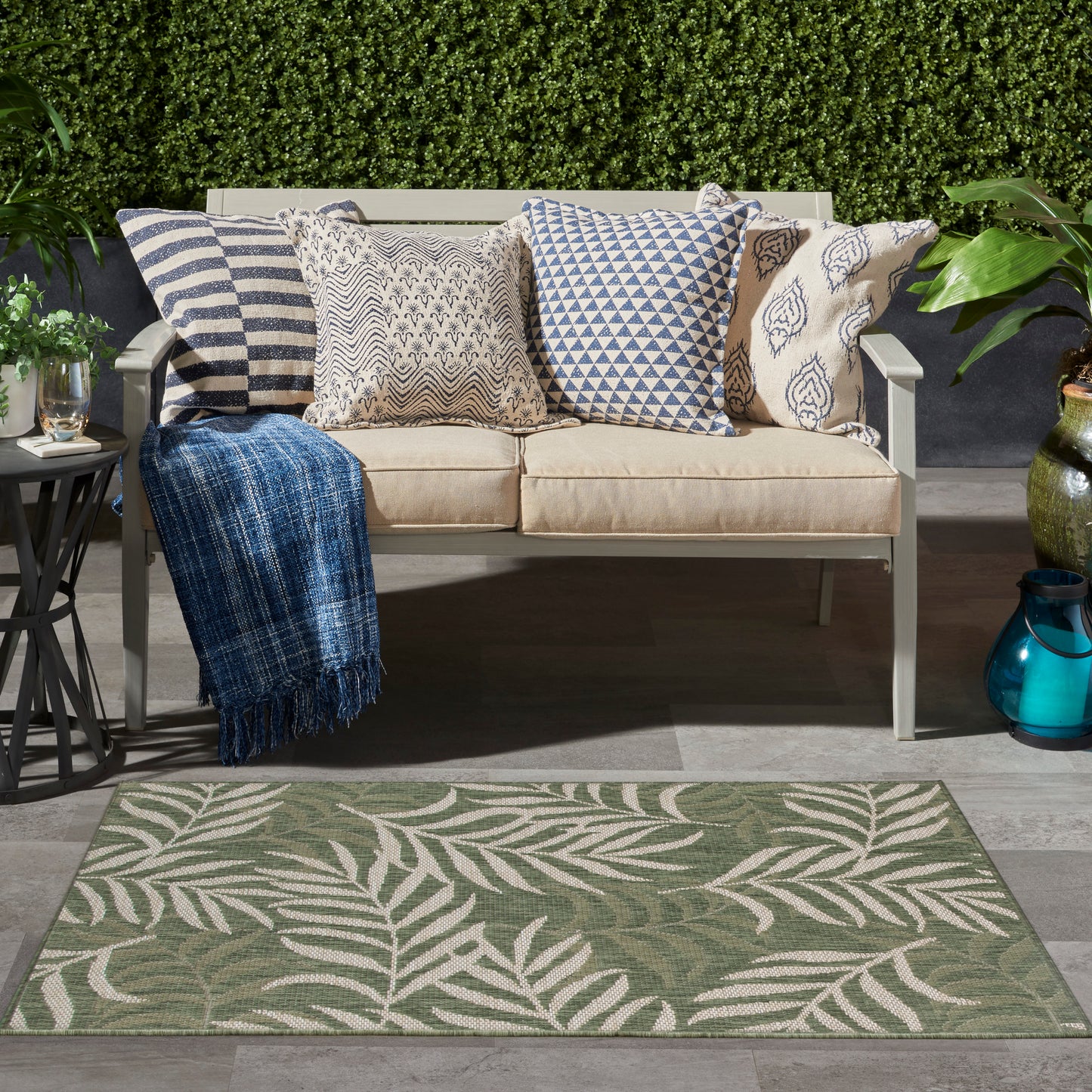 Nourison Garden Oasis 3' x 5' Green Ivory Outdoor Rug