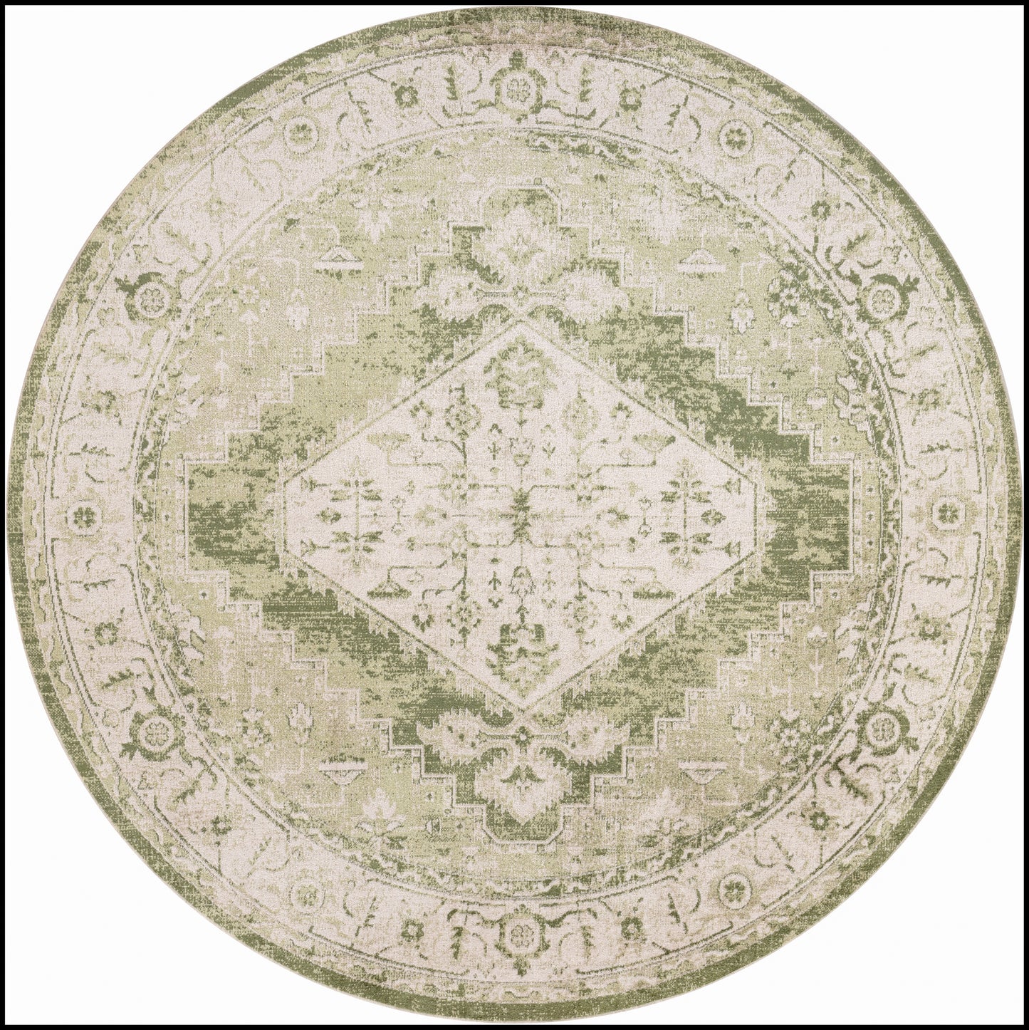 Nourison Astra Machine Washable 5'3" x Round Ivory Green Vintage Indoor Rug