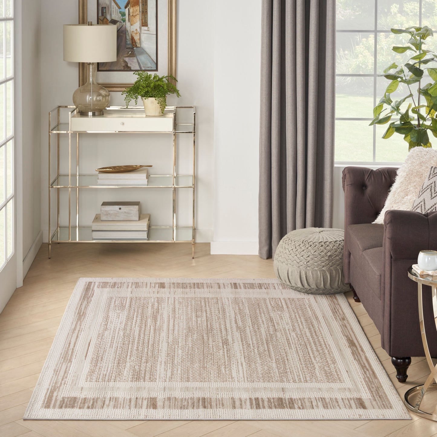 Nourison Serenity Home 3'11" x 5'11" Mocha Ivory Modern Indoor Rug