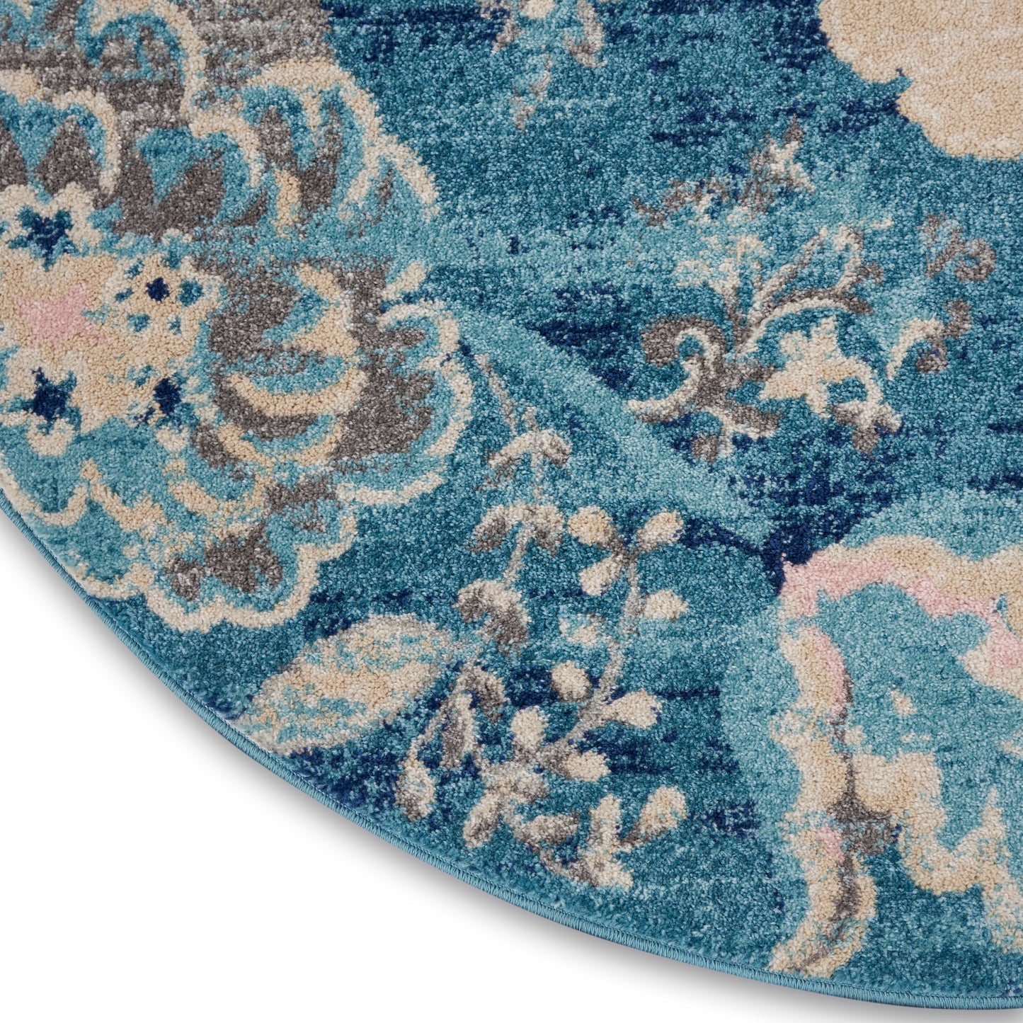 Nourison Tranquil 5'3" x Round Turquoise Vintage Indoor Rug