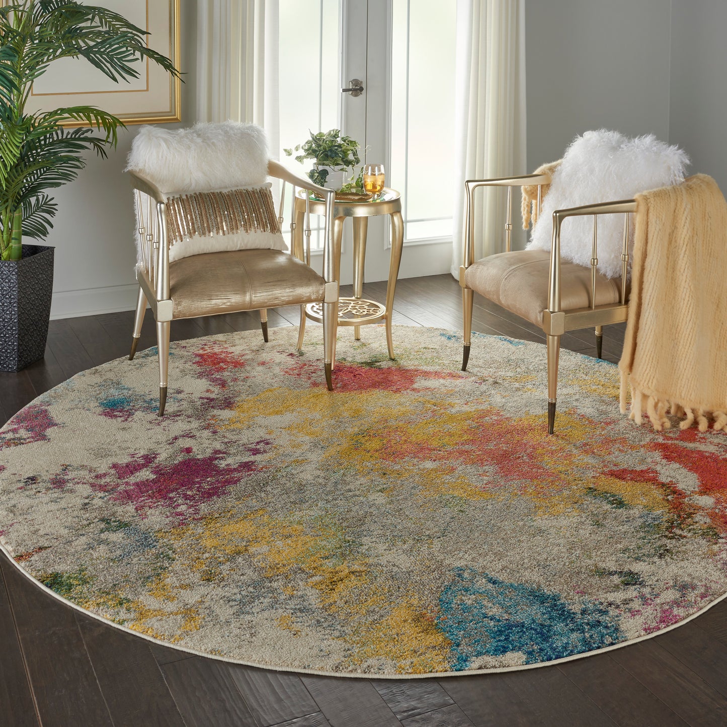 Nourison Celestial 7’10” x Round Ivory/Multicolor Modern & Contemporary Indoor Rug