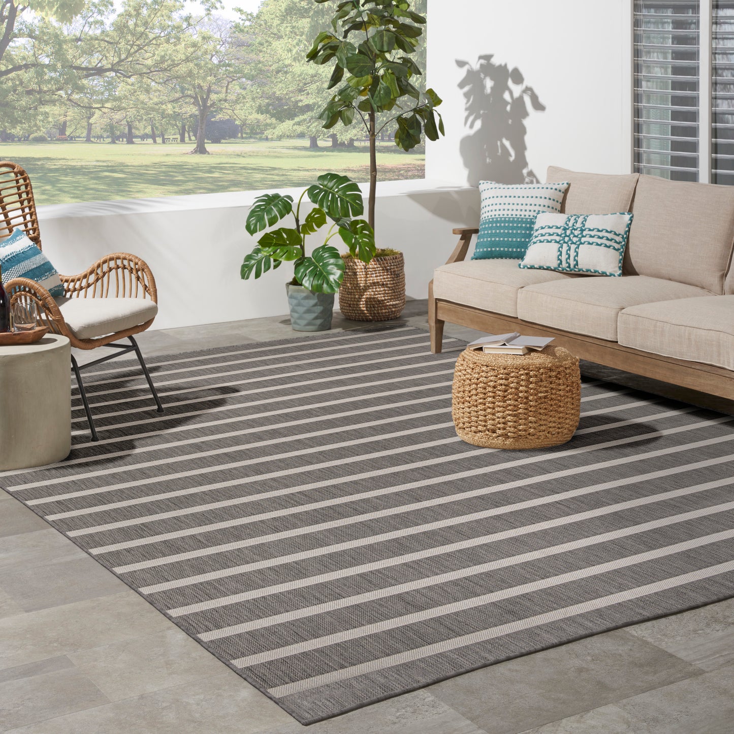 Nourison Positano 8' x 10' Charcoal Ivory Modern Rug