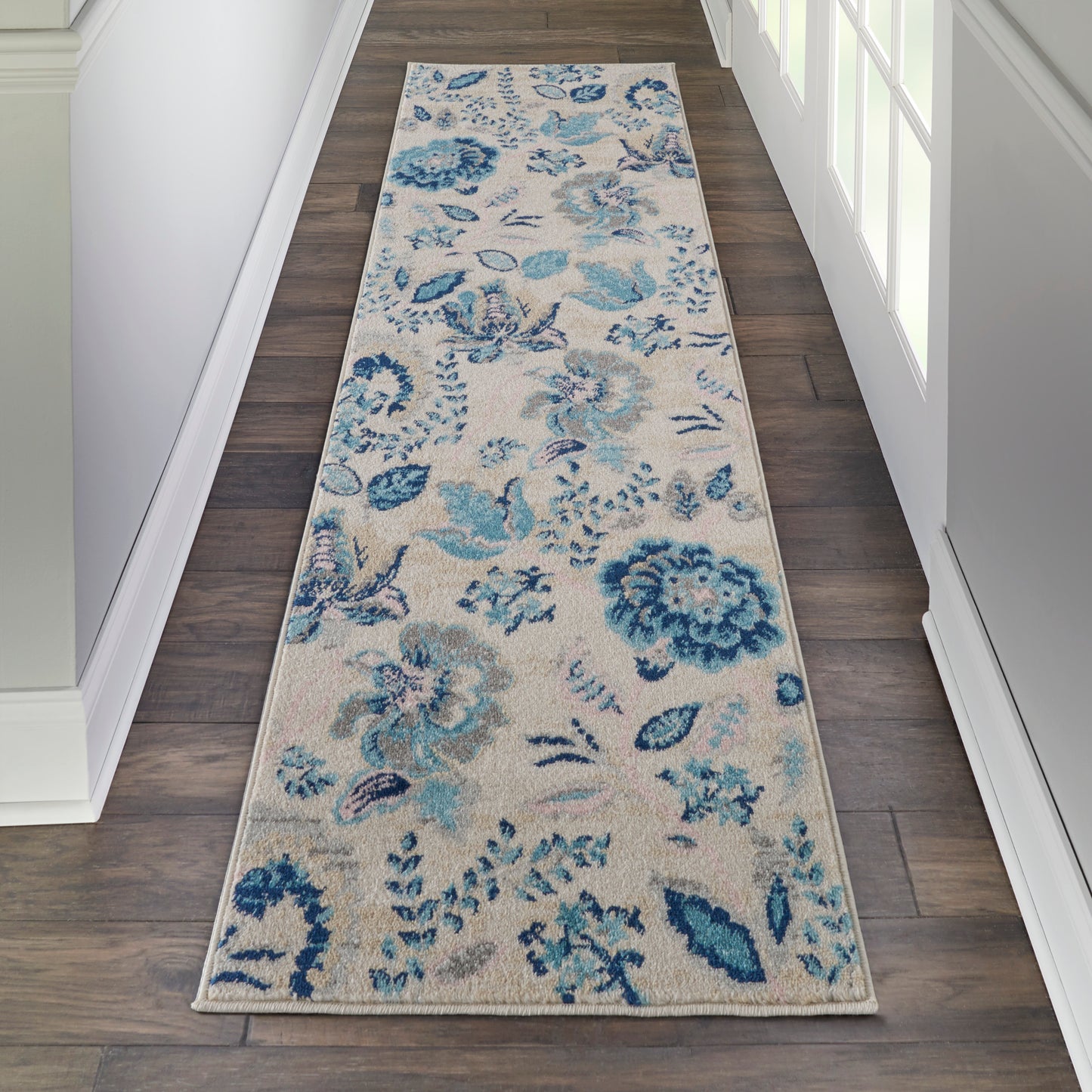 Nourison Tranquil 2'3" x 7'3" Ivory/Light Blue Farmhouse Indoor Rug