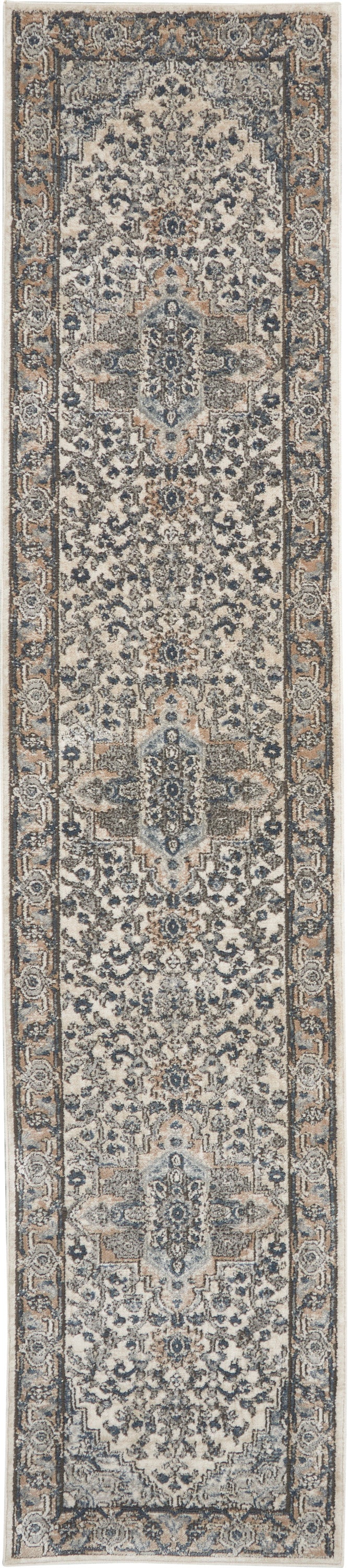 Nourison Quarry 2'2" x 10' Ivory Grey Farmhouse Indoor Rug