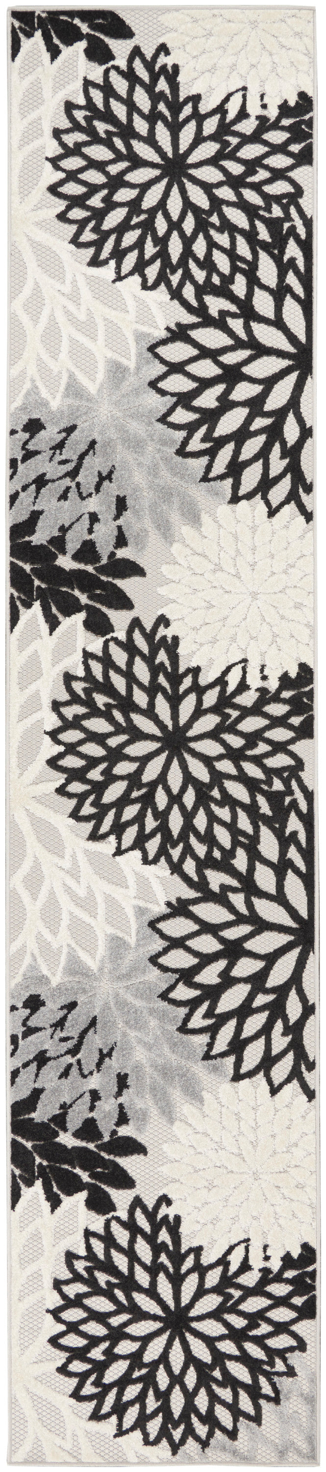 Nourison Aloha 2'3" x 12' Black White Tropical Rug