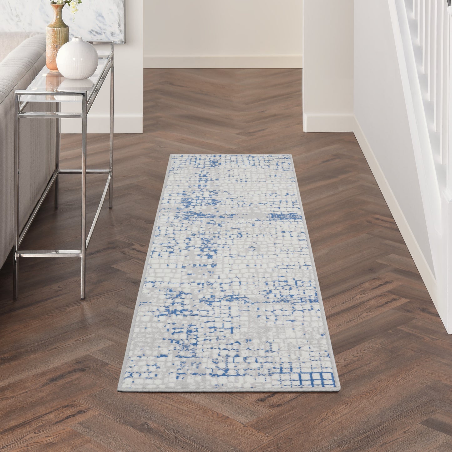 Nourison Whimsicle 2' x 8' Grey Blue Modern Indoor Rug