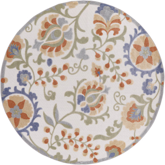 Nourison Aloha 7'10" x Round Ivory Blue Outdoor Rug