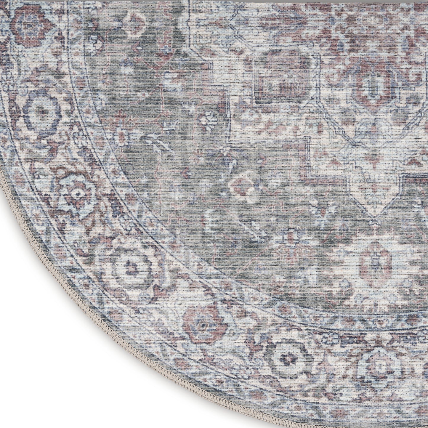 Nicole Curtis Machine Washable Series 1 5'3" x Round Ivory Grey Vintage Indoor Rug