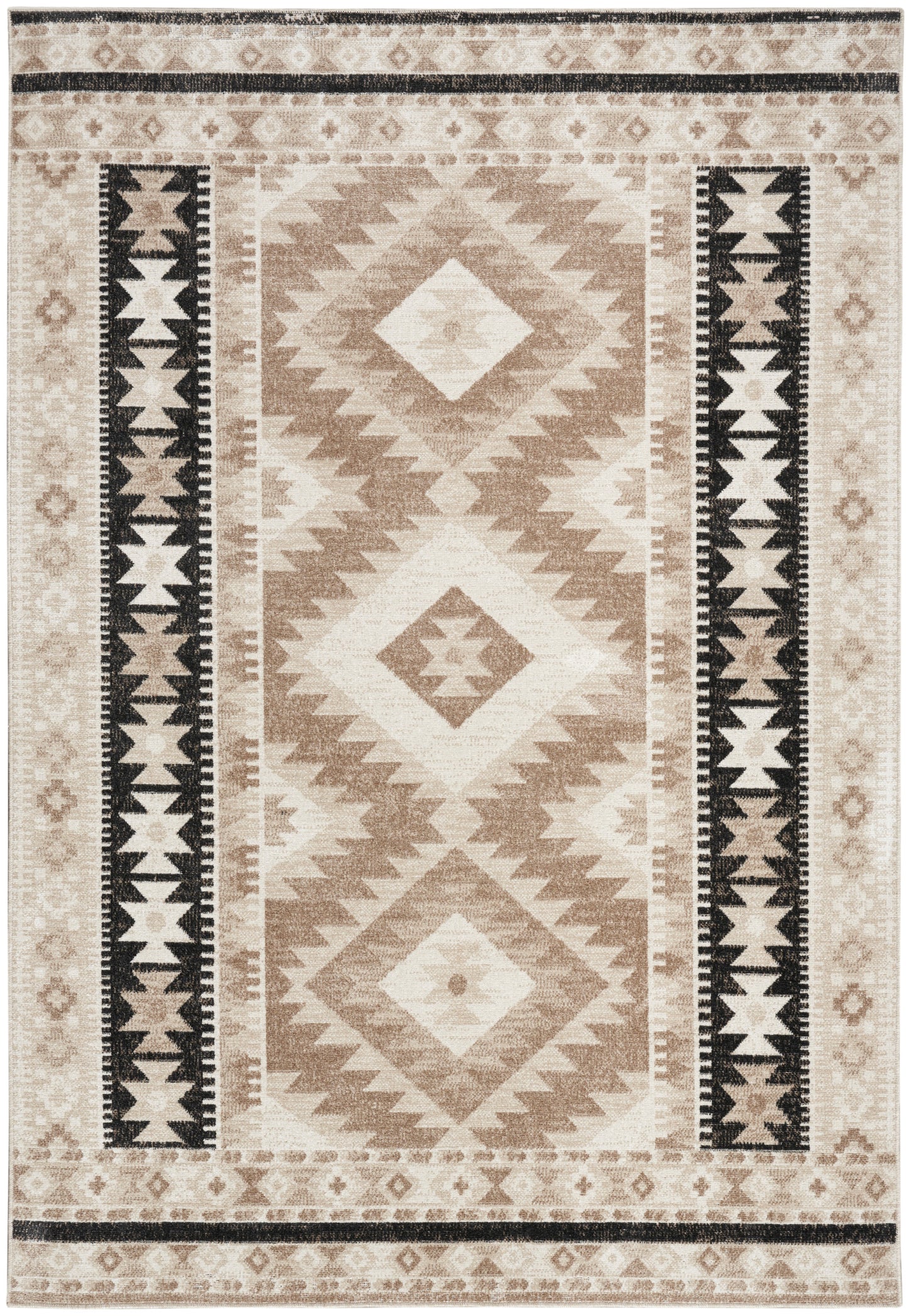 Nourison Washable Decor 6'7" x 9' Beige Black Bohemian Indoor Rug