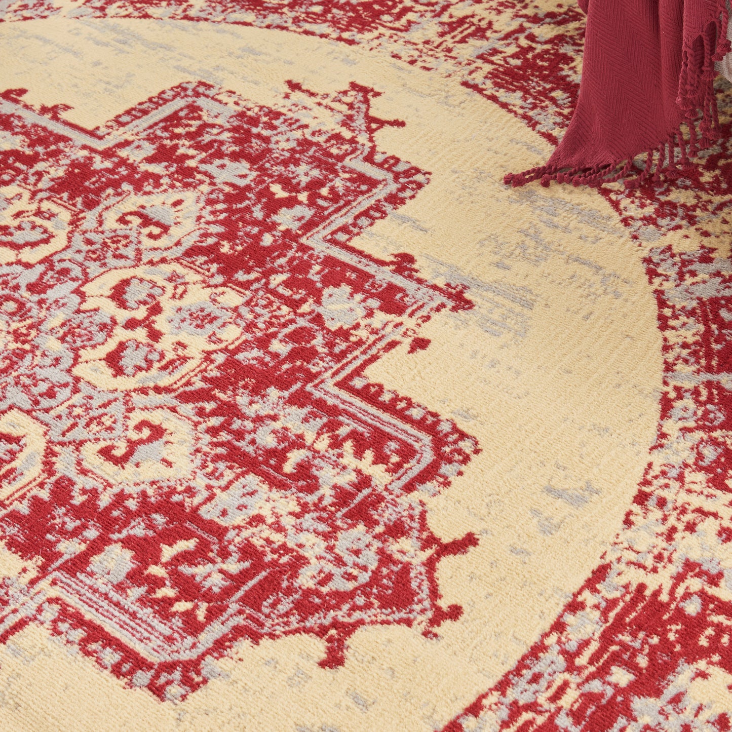 Nourison Grafix 8' x Round Cream Red Vintage Indoor Rug