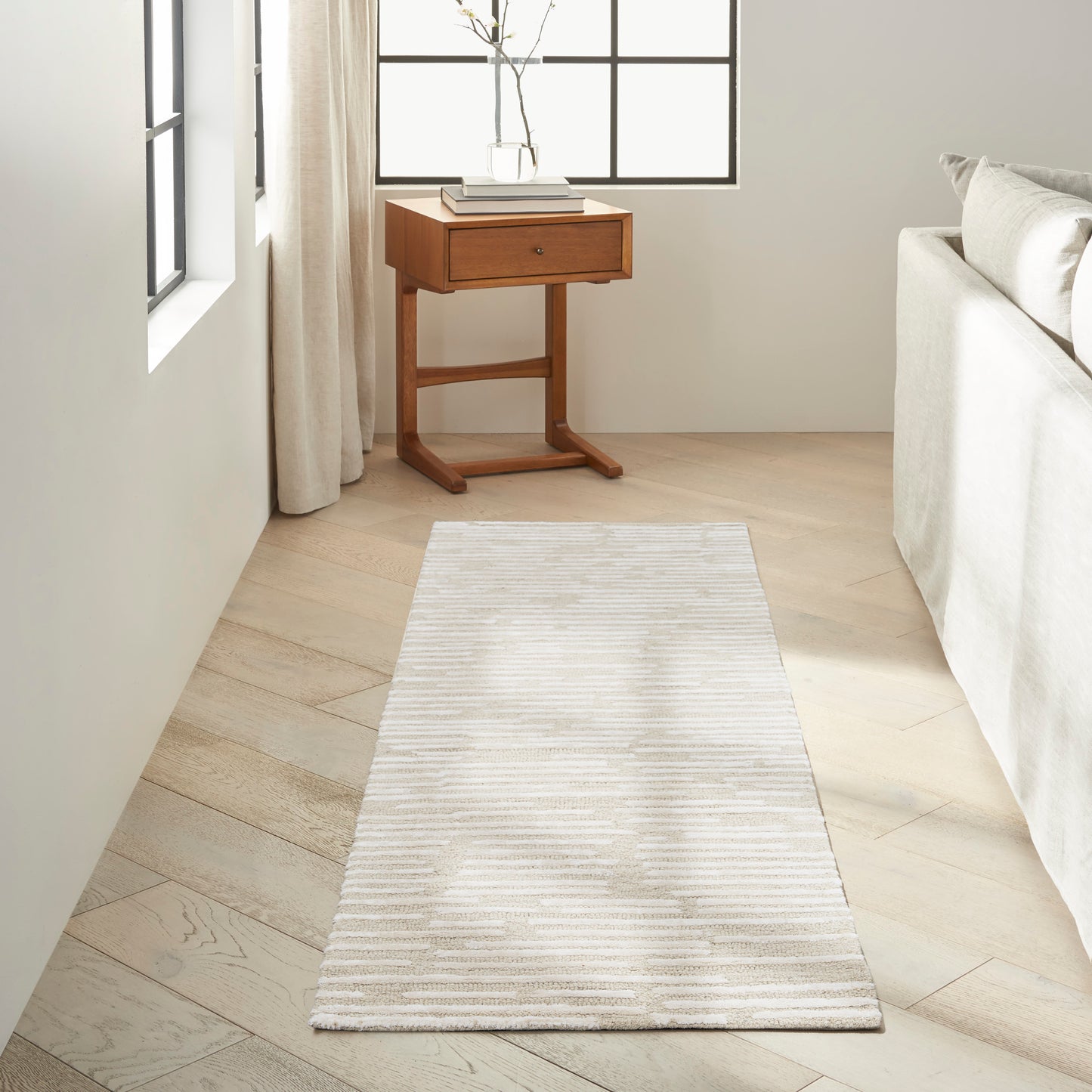 Calvin Klein CK010 Linear 2'3" x 8' Ivory Modern Indoor Rug