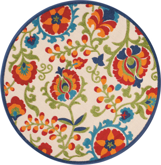 Nourison Aloha 4' x Round Multicolor Farmhouse Rug