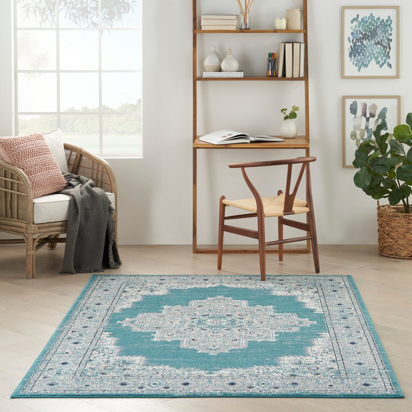 Nourison Passion 5'3" x 7'3" Turquoise Grey Bohemian Indoor Rug