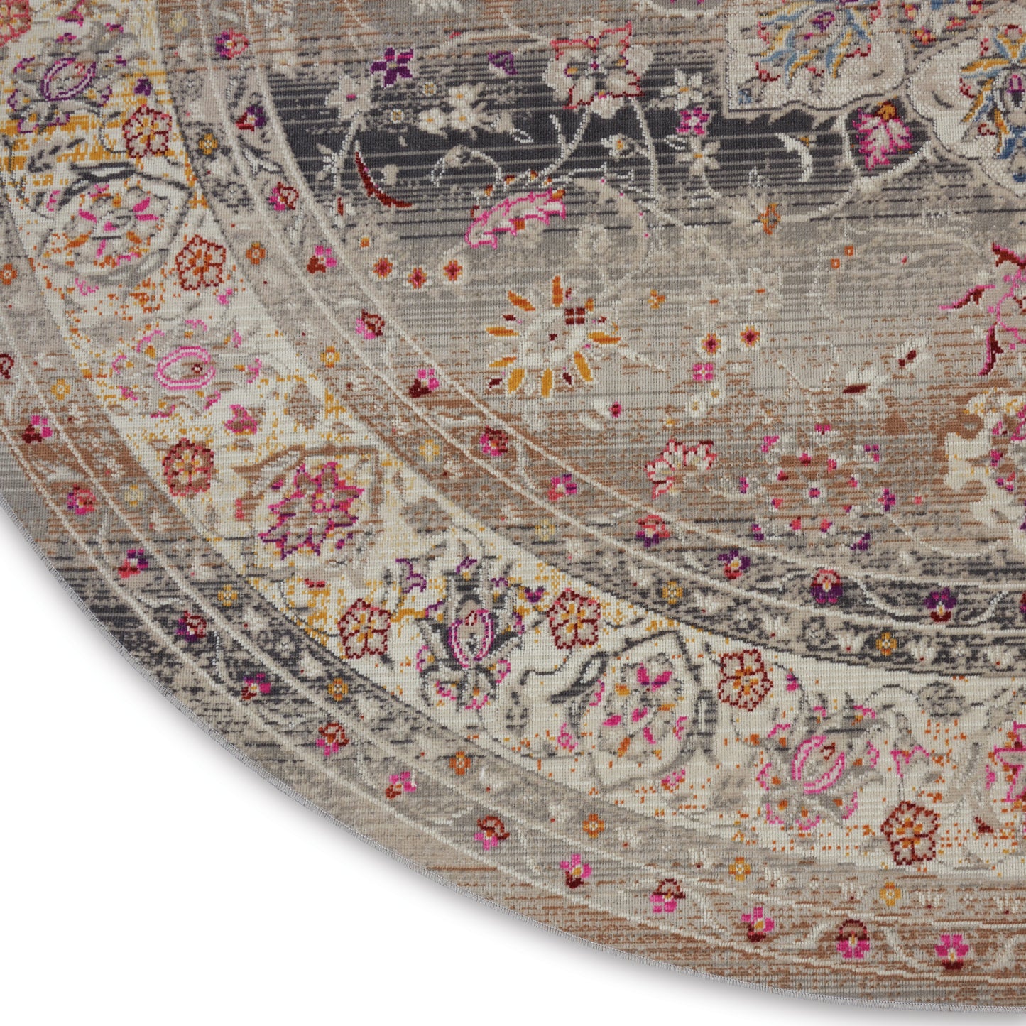 Nourison Vintage Kashan 4' x Round Grey Vintage Indoor Rug